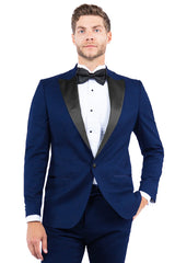 Mens Zegarie Brand Men's Modern Fit One Button Peak Lapel Tuxedo Separates Jacket in Navy with Black Lapel
