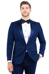 Mens Zegarie Brand Men's Modern Fit One Button Peak Lapel Tuxedo Separates Jacket in Navy with Navy Lapel