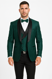 Designer Hunter Green Wedding Tuxedo for Men – Vested Floral Lace Suit