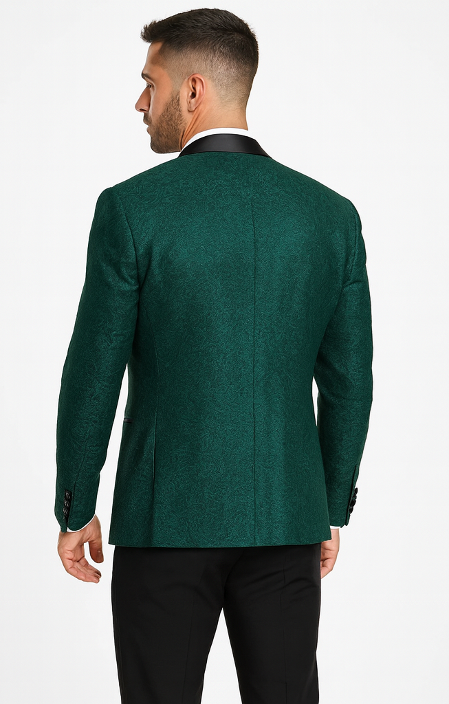 Designer Hunter Green Wedding Tuxedo for Men – Vested Floral Lace Suit - Image 2