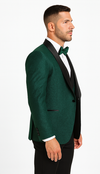Designer Hunter Green Wedding Tuxedo for Men – Vested Floral Lace Suit - Image 3