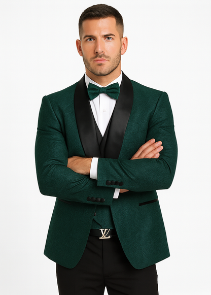 Designer Hunter Green Wedding Tuxedo for Men – Vested Floral Lace Suit - Image 7