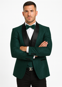 Designer Hunter Green Wedding Tuxedo for Men – Vested Floral Lace Suit