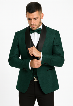 Designer Hunter Green Wedding Tuxedo for Men – Vested Floral Lace Suit - Image 8