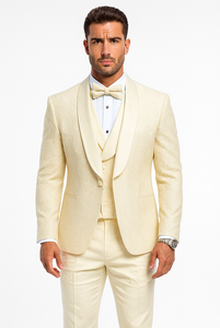 Designer Ivory Wedding Tuxedo for Men – Vested Floral Lace Suit Set