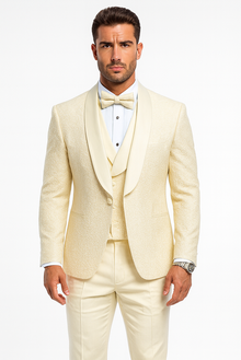 Designer Ivory Wedding Tuxedo for Men – Vested Floral Lace Suit Set