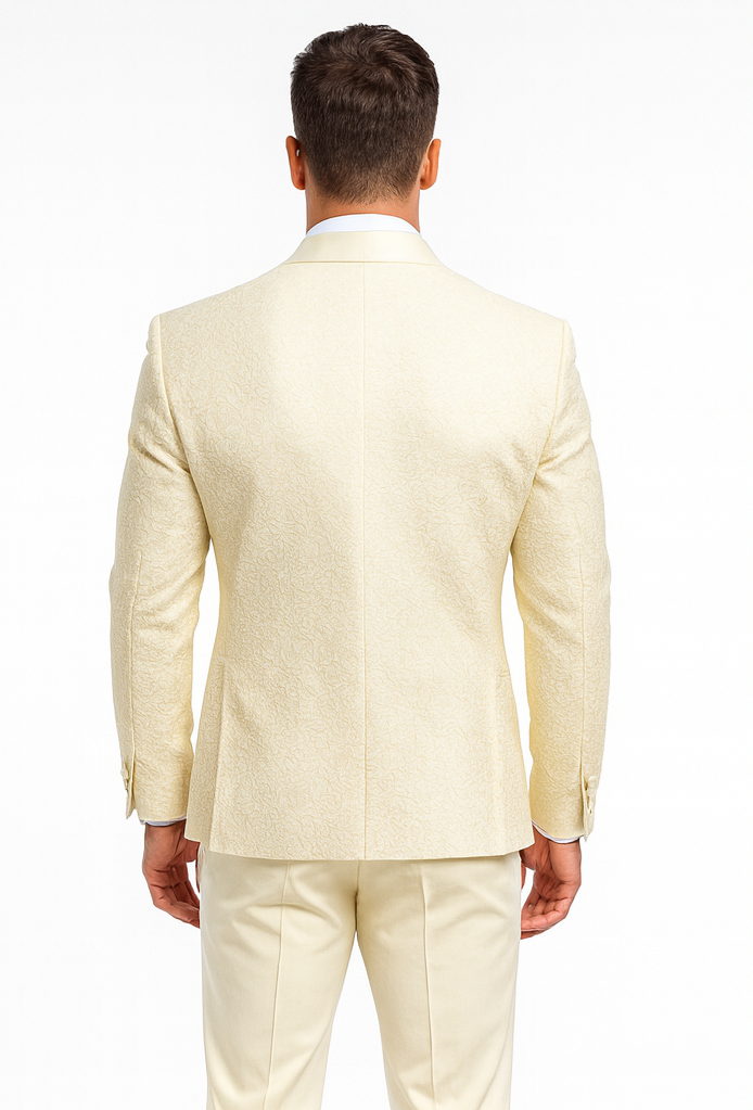 Designer Ivory Wedding Tuxedo for Men – Vested Floral Lace Suit Set - Image 2