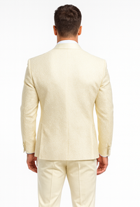 Designer Ivory Wedding Tuxedo for Men – Vested Floral Lace Suit Set