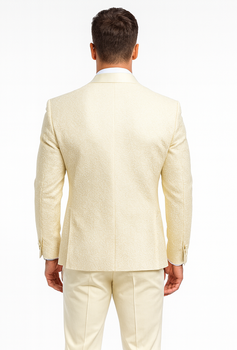 Designer Ivory Wedding Tuxedo for Men – Vested Floral Lace Suit Set - Image 2