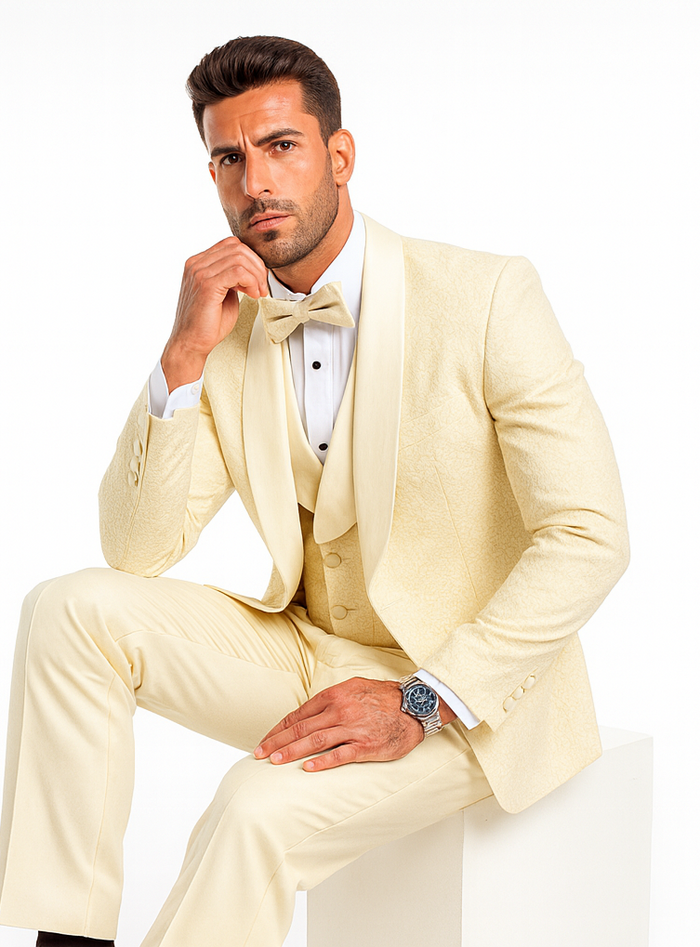 Designer Ivory Wedding Tuxedo for Men – Vested Floral Lace Suit Set - Image 7