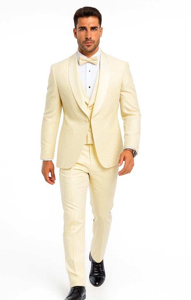 Designer Ivory Wedding Tuxedo for Men – Vested Floral Lace Suit Set - Image 8