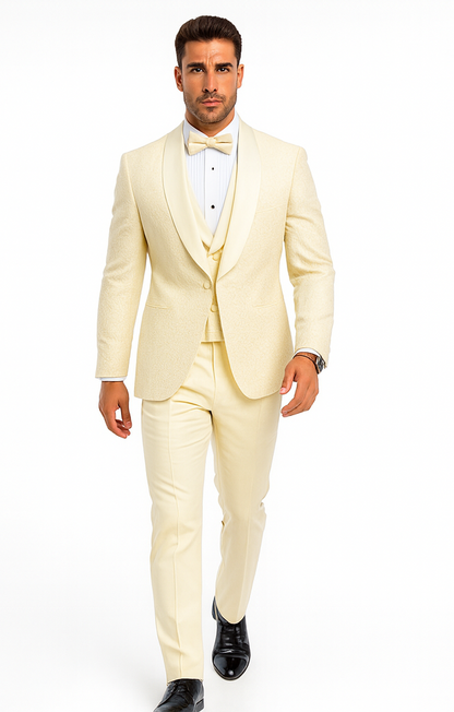 Designer Ivory Wedding Tuxedo for Men – Vested Floral Lace Suit Set - Image 8