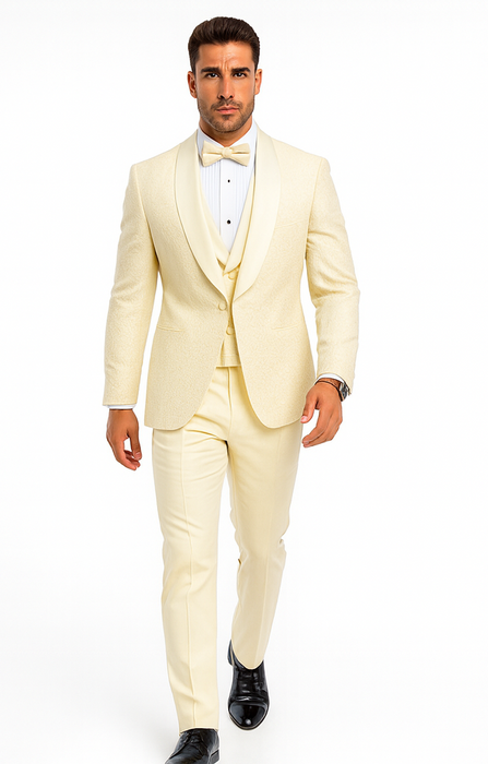 Designer Ivory Wedding Tuxedo for Men – Vested Floral Lace Suit Set