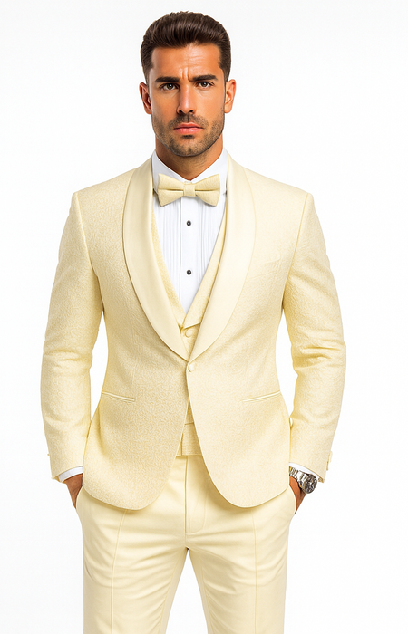 Designer Ivory Wedding Tuxedo for Men – Vested Floral Lace Suit Set