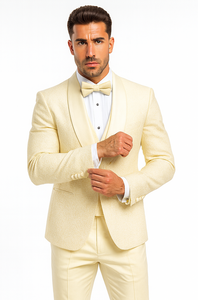 Designer Ivory Wedding Tuxedo for Men – Vested Floral Lace Suit Set