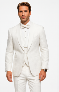 Designer White Wedding Tuxedo for Men – Vested Floral Lace Suit Set