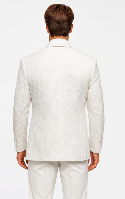 Designer White Wedding Tuxedo for Men – Vested Floral Lace Suit Set - Image 2