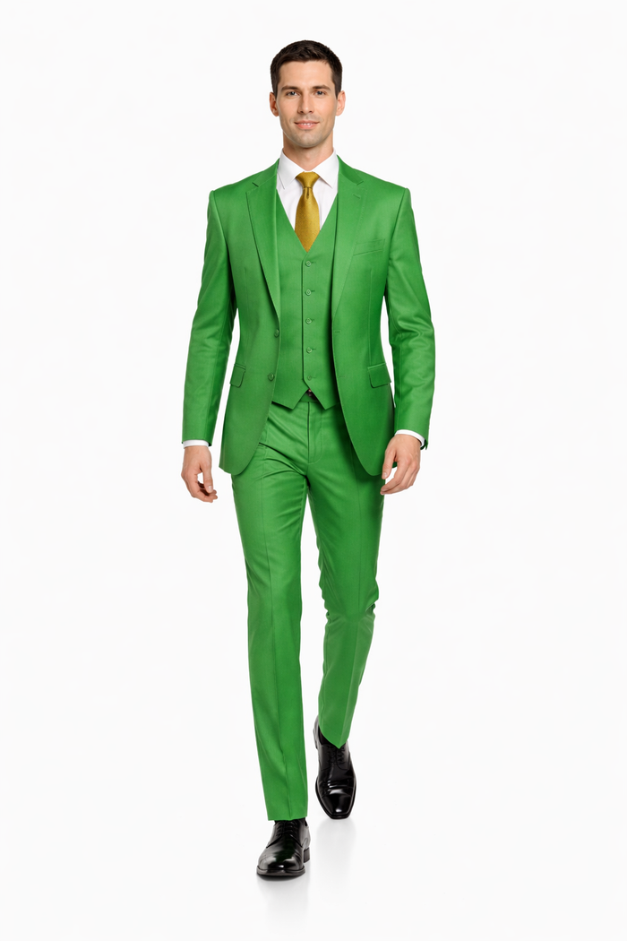 Men's  Lime Green ~ Apple   Vested 3 Piece Suit Flat Side Vented  2 button suits - Image 3