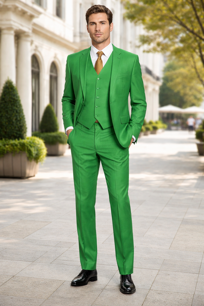 Men's  Lime Green ~ Apple   Vested 3 Piece Suit Flat Side Vented  2 button suits - Image 7