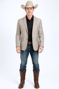 Western Blazer - Saco Para Hombre -Mens Double Button Western Taupe Blazer