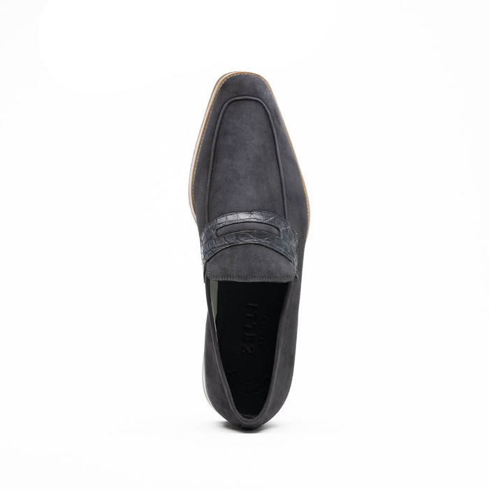 Zelli Meo 3 Suede Loafers with Genuine Crocodile Accent in Grey
