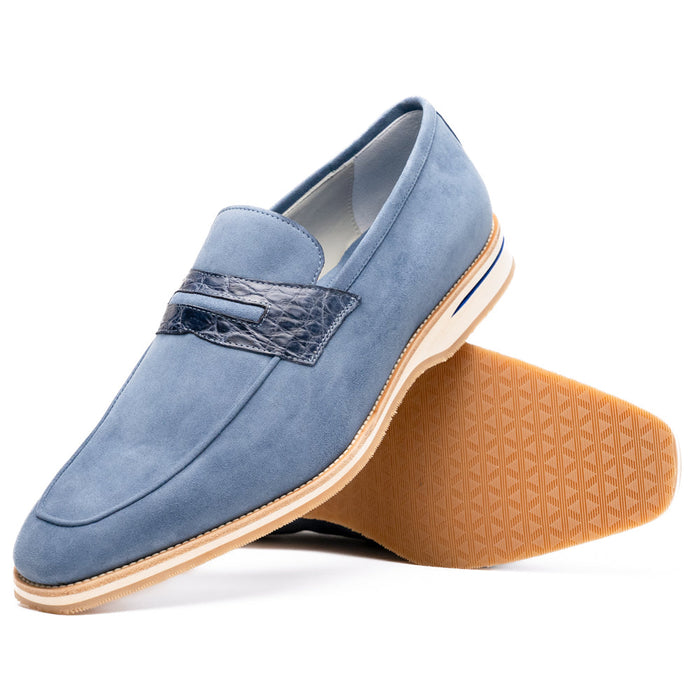 Zelli Meo 3 Suede and Genuine Crocodile Penny Loafers in Water Blue