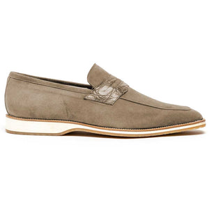 Zelli Meo 3 Taupe Suede Loafers with Genuine Crocodile Accent