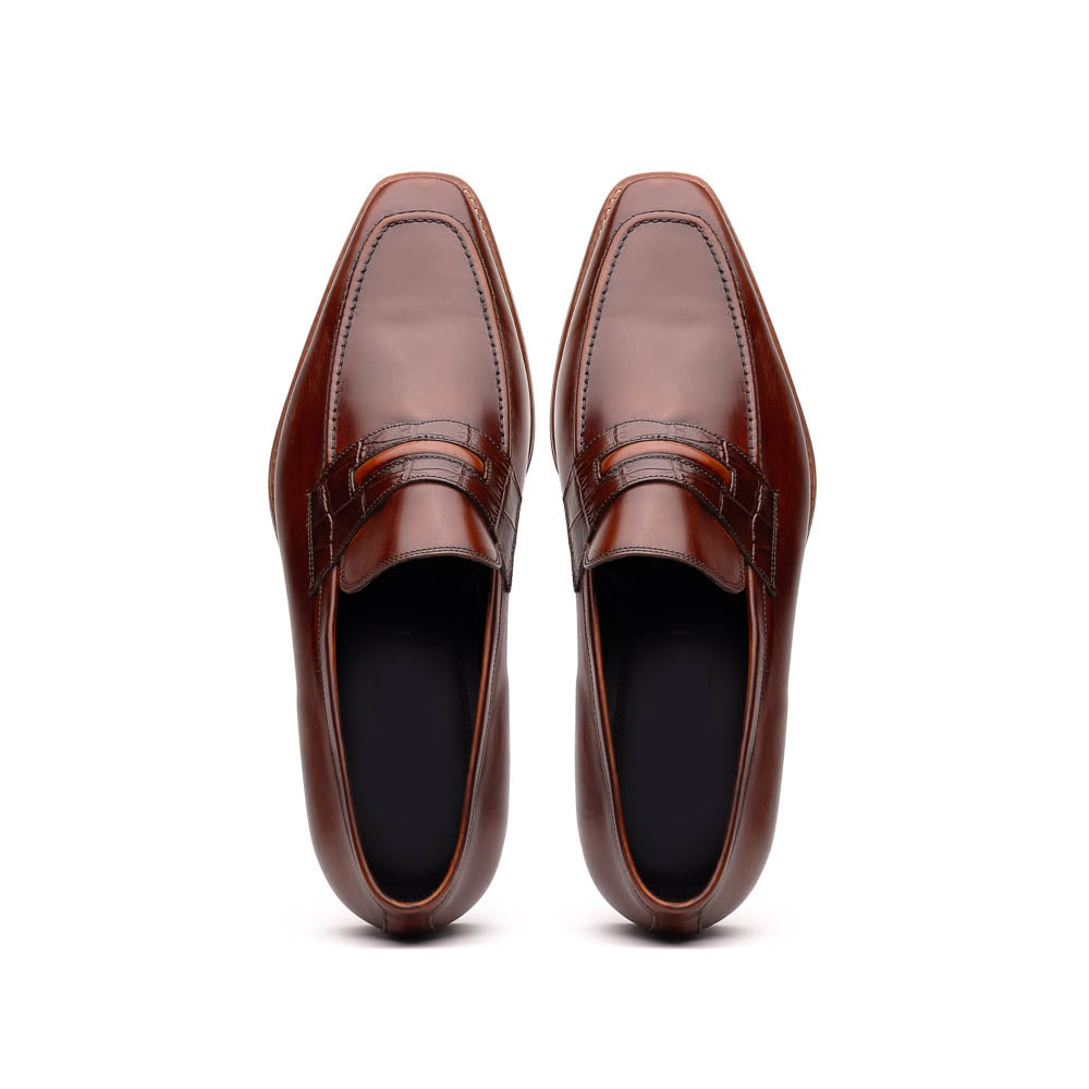 Zelli Meo Hand Burnished Calfskin Penny Loafers in Cognac