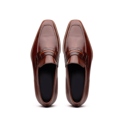 Zelli Meo Hand Burnished Calfskin Penny Loafers in Cognac