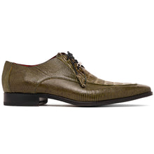Marco Di Milano Merida Olive Green Lizard & Caiman Crocodile Oxfords Shoes