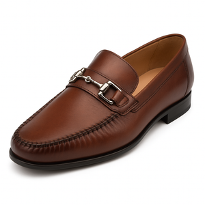 Mens Mezlan Brussels Metal Ornament Calfskin Loafer Dress Shoe in Tan