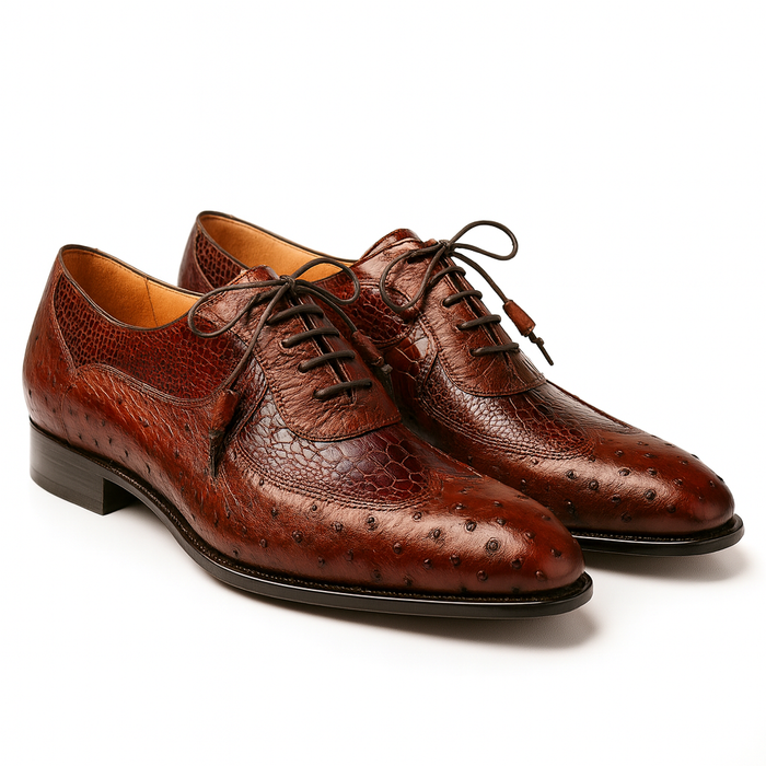 Mens Mezlan Getty Ostrich Wingtip Dress Shoe in Cognac