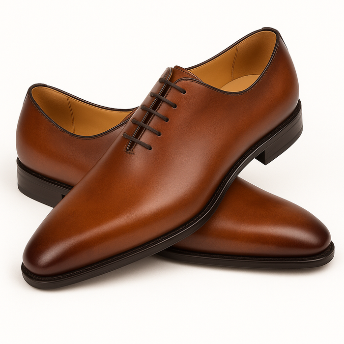 Mens Mezlan Pamplona Calfskin Plain Toe Dress Shoe in Cognac