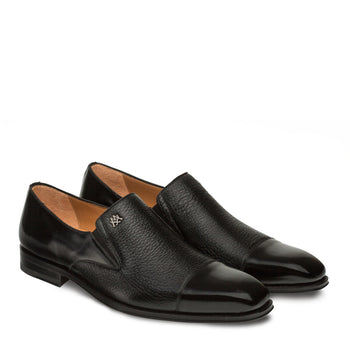 Mens Mezlan Milani Calf & Deerskin Cap Toe Slip on Loafer Dress Shoe in Black - Image 4