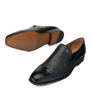 Mens Mezlan Milani Calf & Deerskin Cap Toe Slip on Loafer Dress Shoe in Black - Image 2