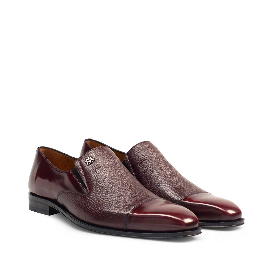 Mens Mezlan Milani Calf & Deerskin Cap Toe Slip on Loafer Dress Shoe in Burgundy - LAST CALL 10,13 - Image 4