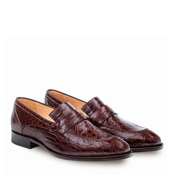 Mens Mezlan Bixby Caiman Crocodile Penny Loafer Dress Shoe in Brown - Image 4