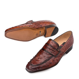 Mens Mezlan Lisbon Ostrich Quill Penny Loafer Dress Shoe in Cognac - Image 8