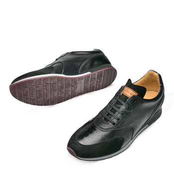 Mens Mezlan Chiron Ostrich & Calf Sneaker in Black - Image 2