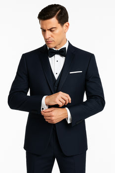 Midnight Navy Blue Wedding Tuxedo With Satin Framed Lapel