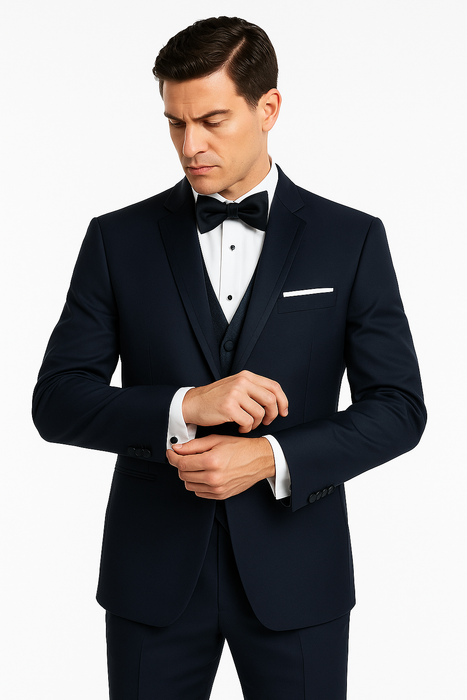 Midnight Navy Blue Wedding Tuxedo With Satin Framed Lapel