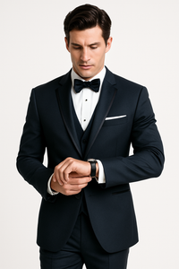 Midnight Navy Blue Wedding Tuxedo With Satin Framed Lapel