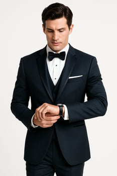 Midnight Navy Blue Wedding Tuxedo With Satin Framed Lapel