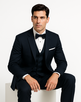 Midnight Navy Blue Wedding Tuxedo With Satin Framed Lapel