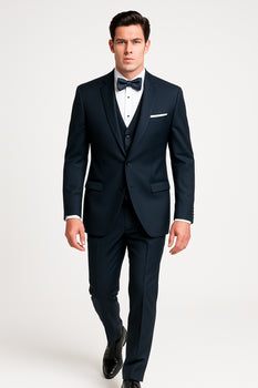 Midnight Navy Blue Wedding Tuxedo With Satin Framed Lapel