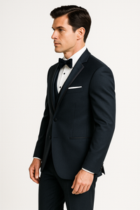 Midnight Navy Blue Wedding Tuxedo With Satin Framed Lapel