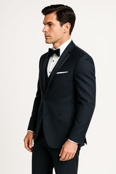 Midnight Navy Blue Wedding Tuxedo With Satin Framed Lapel