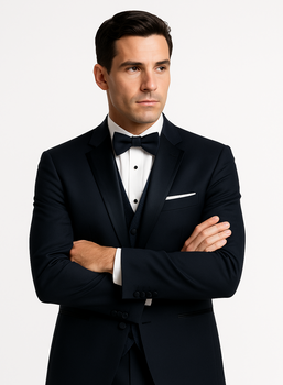 Midnight Navy Blue Wedding Tuxedo With Satin Framed Lapel