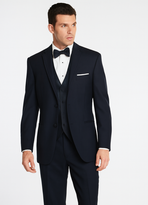 Midnight Navy Blue Wedding Tuxedo With Satin Framed Lapel