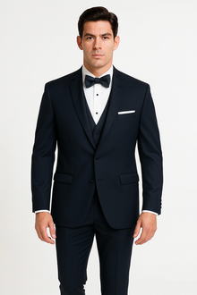 Midnight Navy Blue Wedding Tuxedo With Satin Framed Lapel